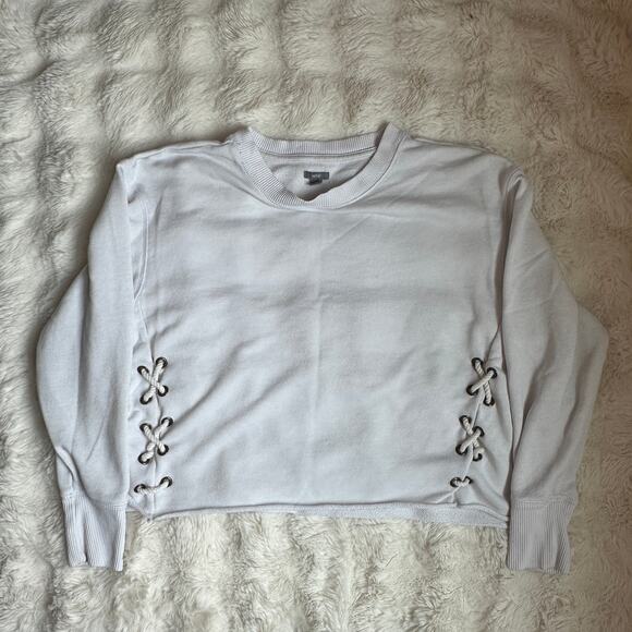 Aerie White Crewneck Sweatshirt with Tie Sides - Picture 1 of 3